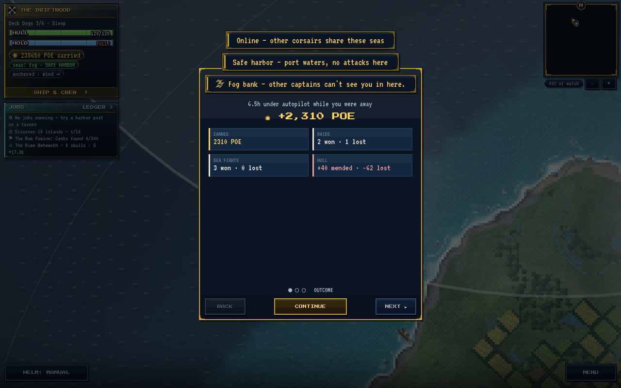 The voyage report after time away: earnings, raids, sea fights and hull