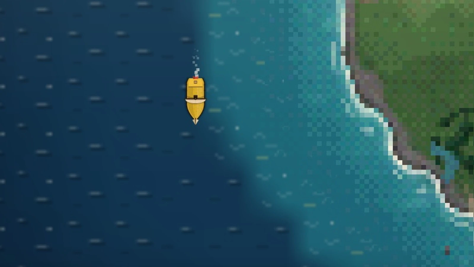 A sloop sailing down the painted coast of an island, in the new art